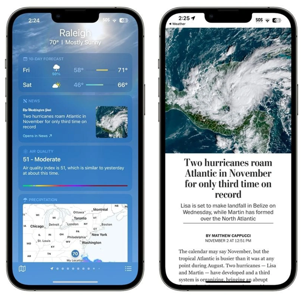 多伦苹果14维修分享iPhone 14手机如何看天气时顺带看新闻 