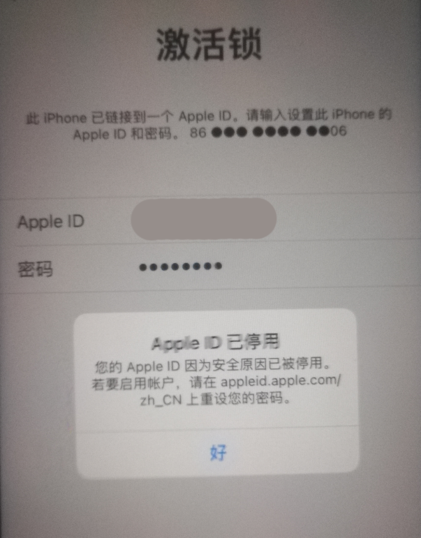 多伦苹果手机维修分享iPhone 12 出现提示“Apple ID 已停用”怎么办 